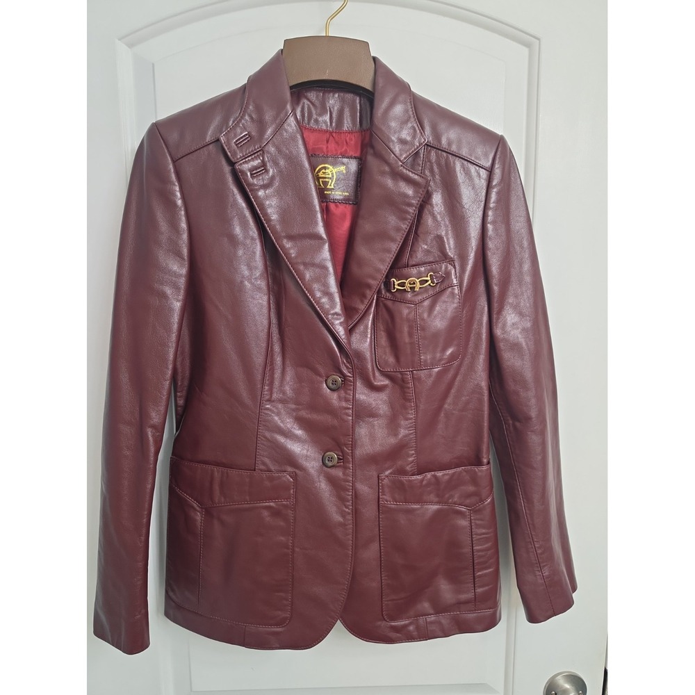 Vintage Etienne Aigner Genuine Leather Blazer Jacket Burgundy Women's Size 12